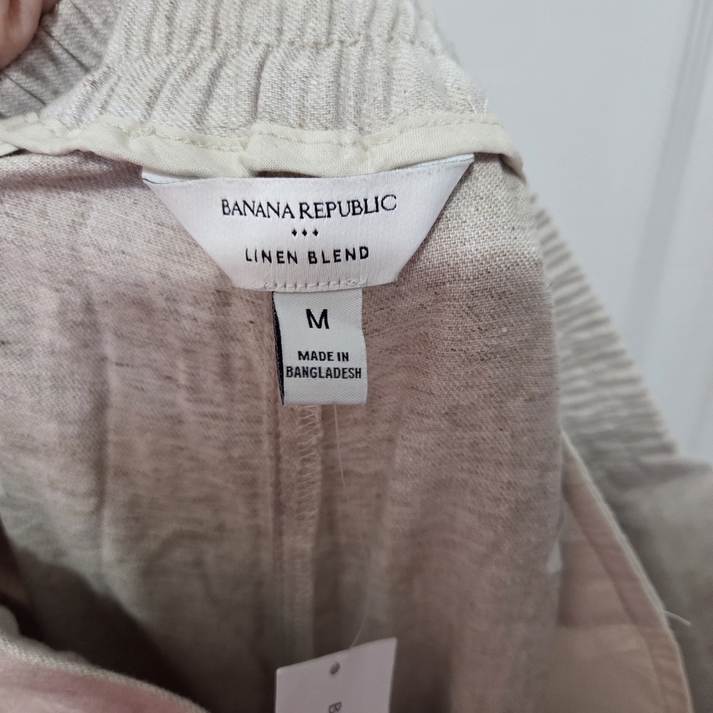 Banana Republic Linen Blend Pants, Beige Wide-Leg Pull-On Crop Pant Size Medium - Picture 10 of 15